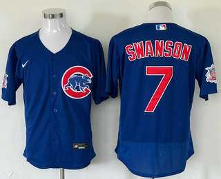 Men%27s Chicago Cubs #7 Dansby Swanson Blue Stitched MLB Flex Base Nike Jersey->chicago cubs->MLB Jersey